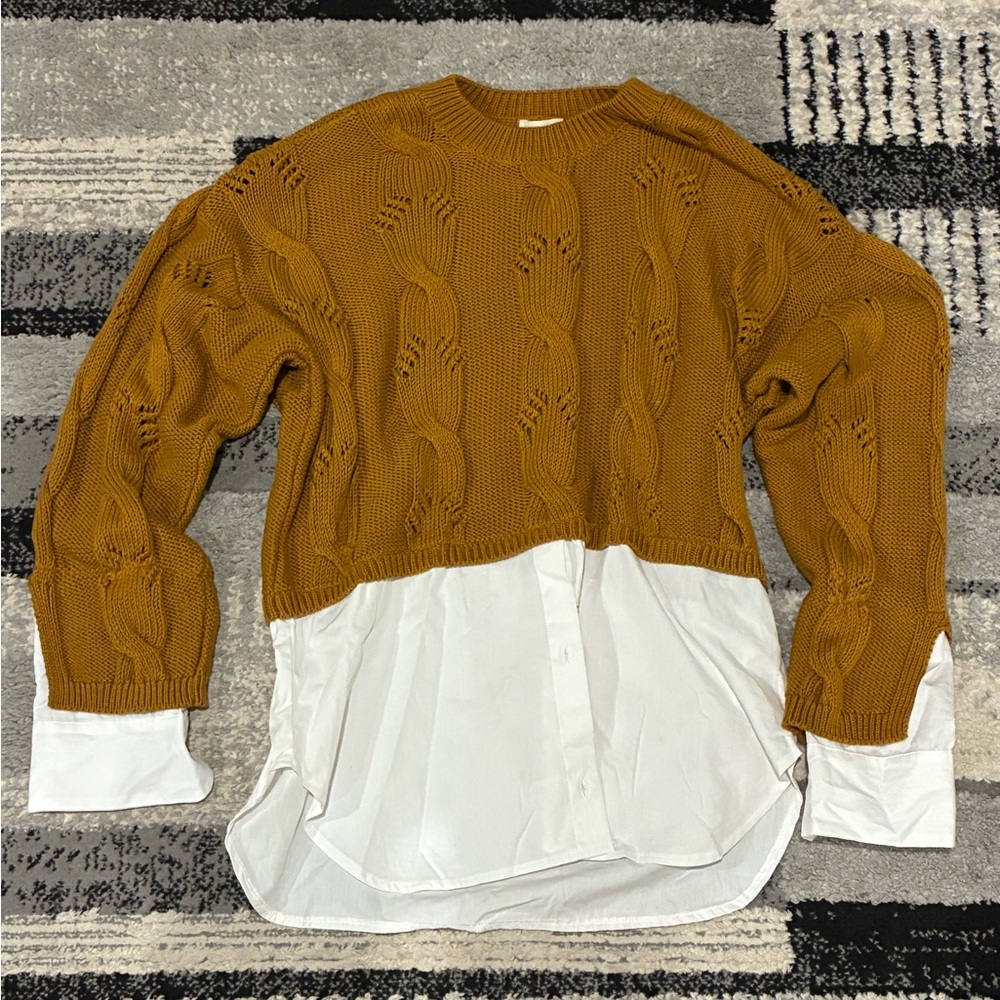 Pilcro Mustard Sweater with White Hem Detail